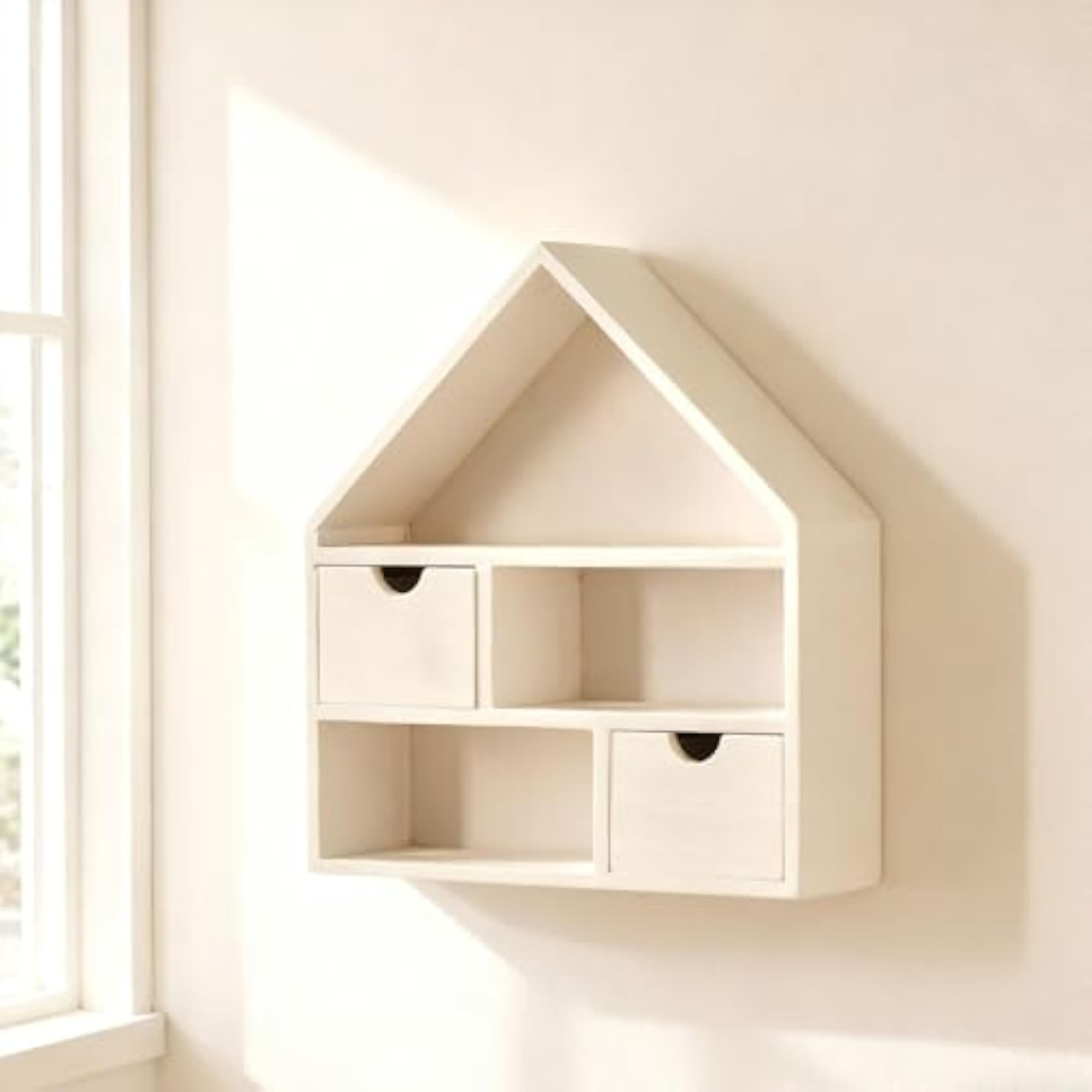 House Shaped Wooden Shadow Cubby Box Display Case